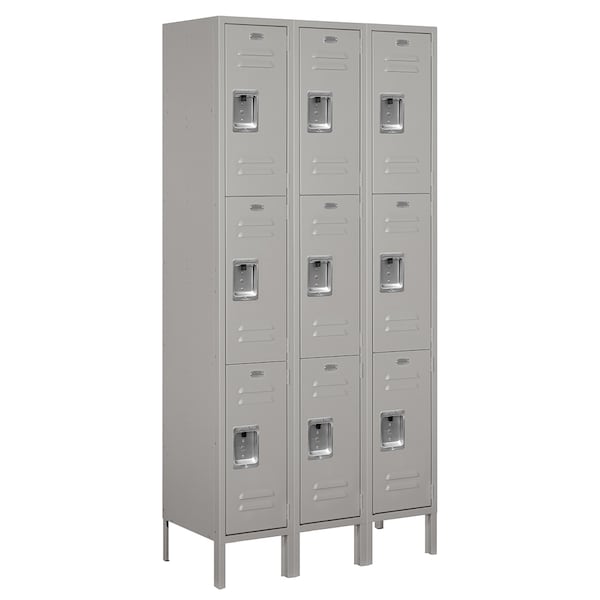 Wardrobe Locker, 36" W, 15" D, 78" H, (3) Wide, (9) Openings, Gray